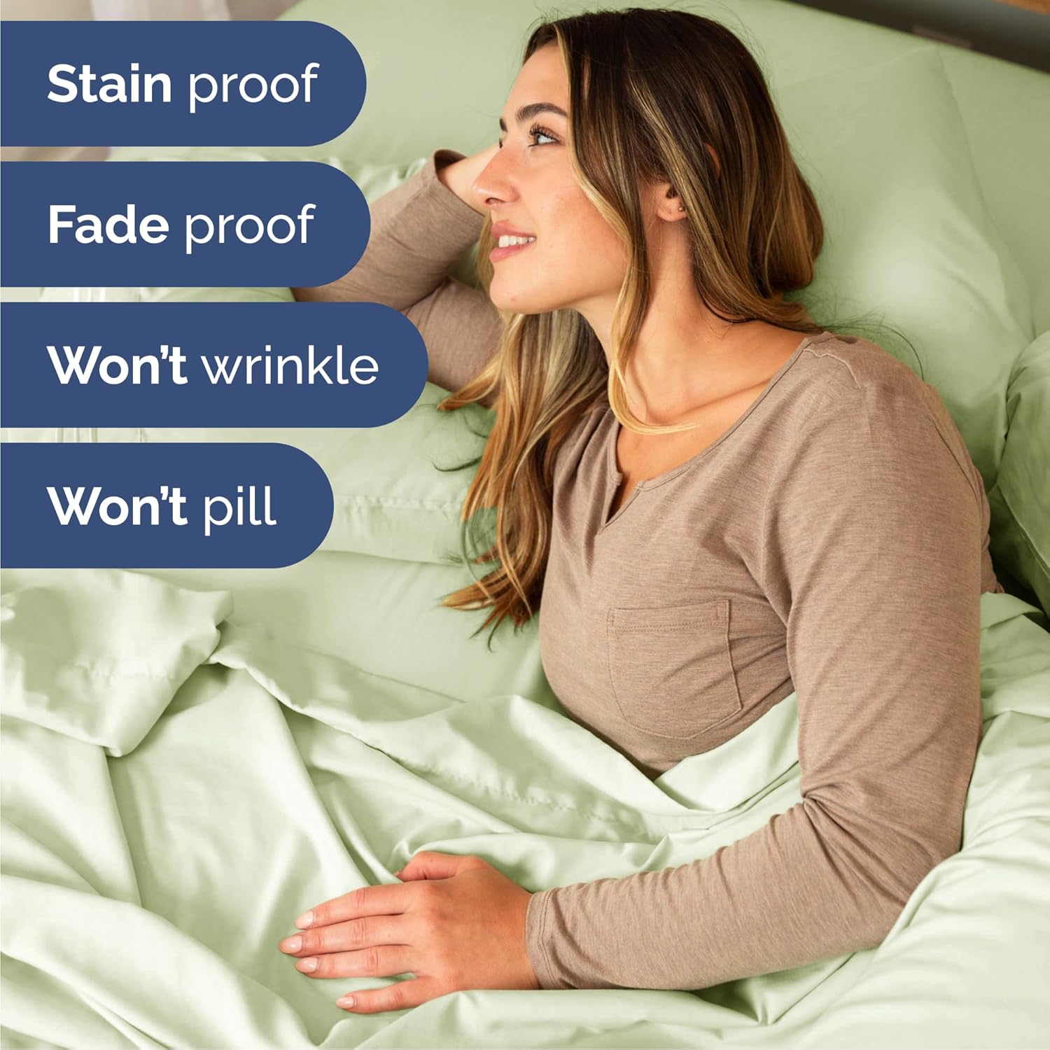 Cal King Size 4 Piece Sheet Set - Comfy Breathable & Cooling Bed Sheets Set - Hotel Luxury Bedding for Women, Men, Kids, Teens, Boys & Girls - Deep Pockets & Wrinkle Free - Oeko-Tex - Light Sage Green