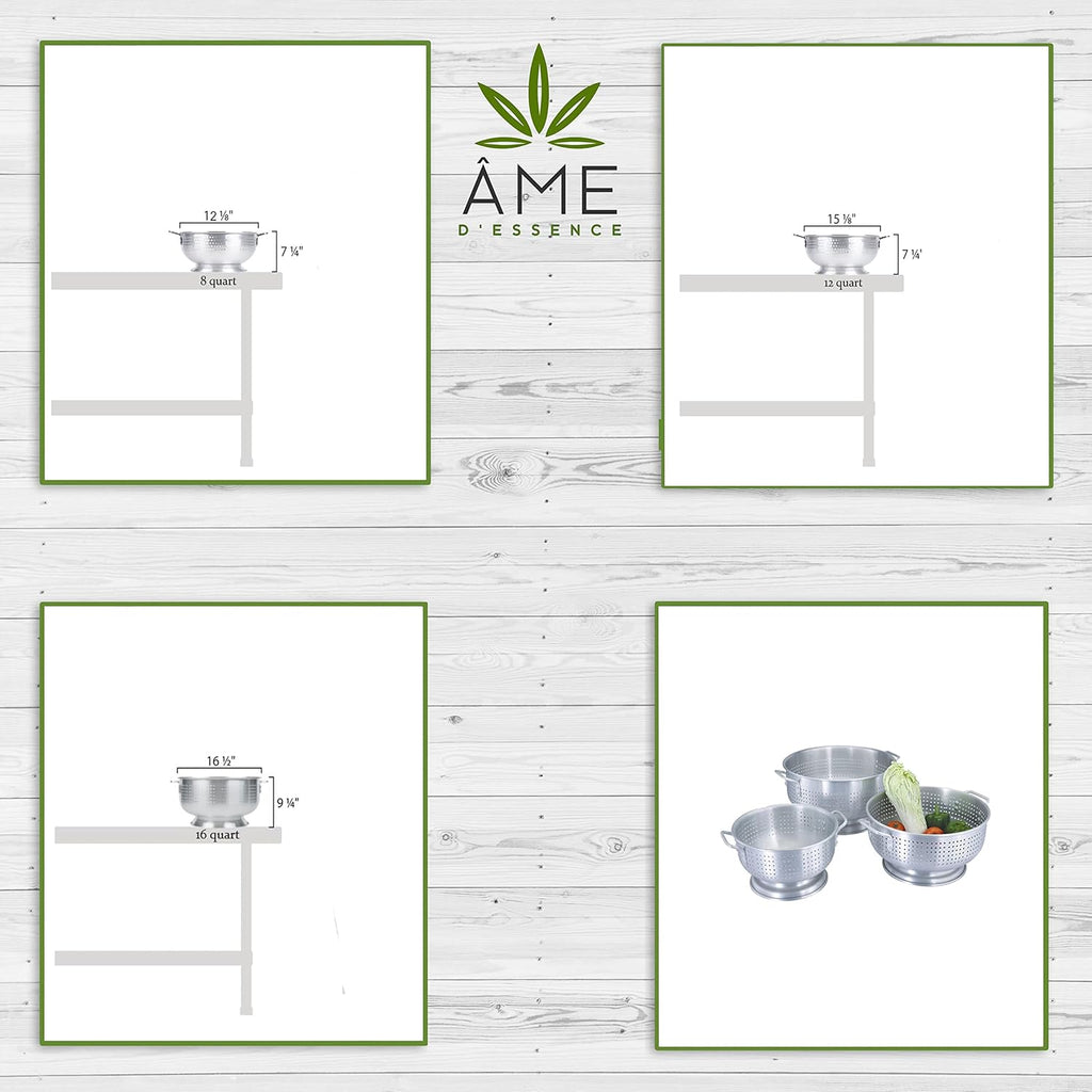 (8-QT) Aluminum Colander with Handles and Base Heavy Duty Commercial Grade