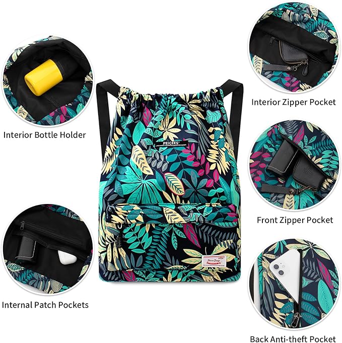 Peicees Waterproof Drawstring Sport Bag Lightweight Sackpack Backpack for Men and Women