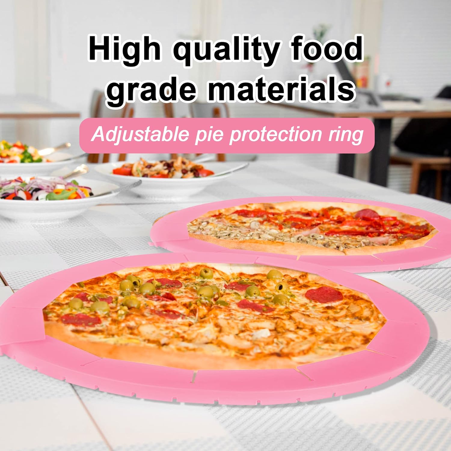 2 Pack Adjustable Silicone Pie Crust Shield - BPA-free Pie Crust Protector Cover Kitchen Tool - Fit 8-10.7 Inch Pies - Dishwasher Safe (Pink)