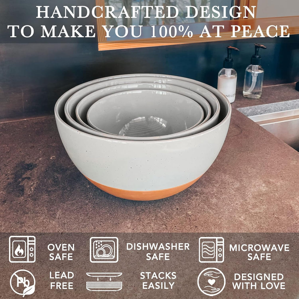 Mora Ceramic Large Mixing Bowls - Set of 2 Nesting Bowls for Cooking, Serving, Popcorn, Salad etc - Microwavable Kitchen Stoneware, Oven, Microwave and Dishwasher Safe - Extra Big 5.5 & 3.6 Qt - Grey