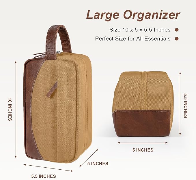 Travel Toiletry Bag for Men, Hanging Toiletry Organizer, Water Resistant Shaving Kit with Large Capacity for Travel Accessories - Brown