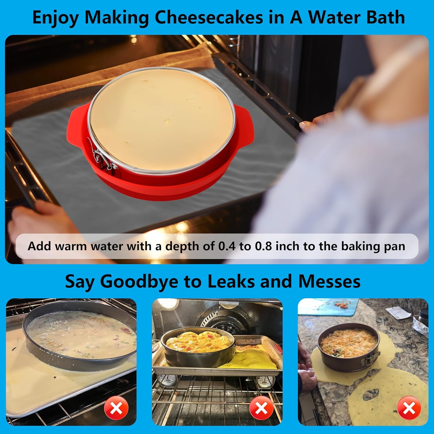 9 Inch Springform Pan - Nonstick 304 Stainless Steel Springform Cake Pan with Removable Bottom, 10 Inch Leakproof Silicone Cheesecake Pan Protector with Parchment Paper