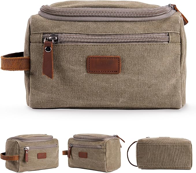 Travel Toiletry Bag for Men, Large Water-resistant Shaving Bag Toiletries Organizer, Canvas Dopp Kit, Multi-functional and Stylish, Bathroom Dopp Kit Shaving, Ideal for Travel, Camping, Gym- Green