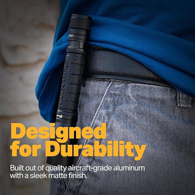 LUXPRO LP290V3 LED Flashlight - Bright 300 Lumens with 3 Light Modes - Aircraft-Grade Aluminum with IPX4 Waterproof Protection & Patented TackGrip - Camping, Outdoor, Home - Batteries Included