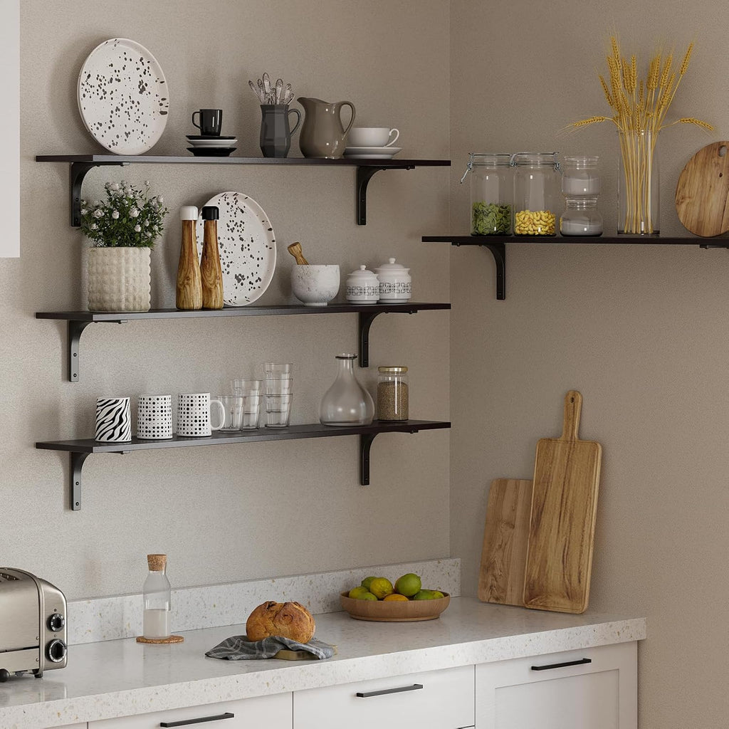 DINZI LVJ Long Wall Shelves, 55.1Inch Floating Shelves Wall Mounted, Extra Large Floating Storage Ledges with Sturdy Metal Brackets, Set of 2, for Living Room, Bathroom, Entryway, Kitchen, Espresso