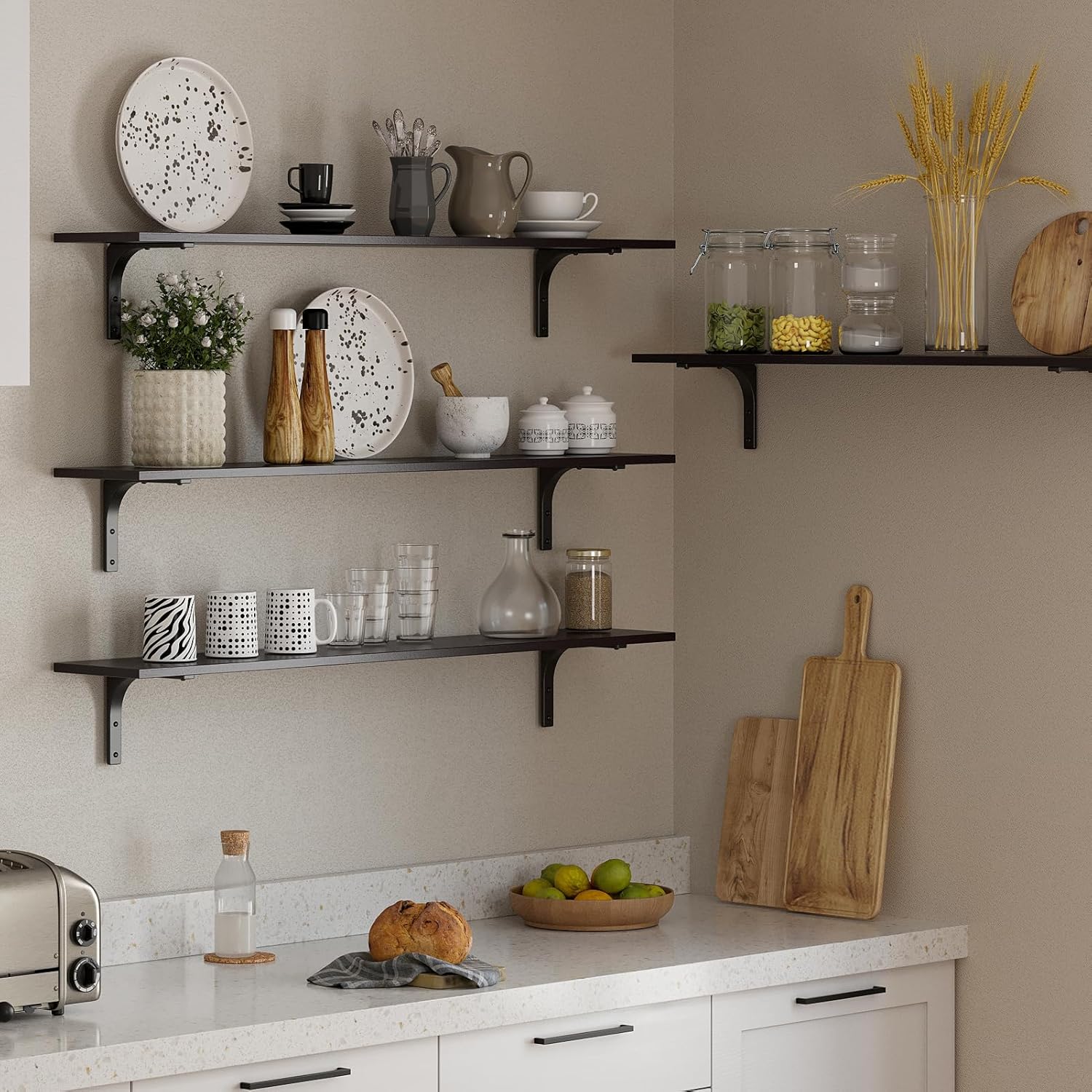 DINZI LVJ Long Wall Shelves, 55.1Inch Floating Shelves Wall Mounted, Extra Large Floating Storage Ledges with Sturdy Metal Brackets, Set of 2, for Living Room, Bathroom, Entryway, Kitchen, Espresso