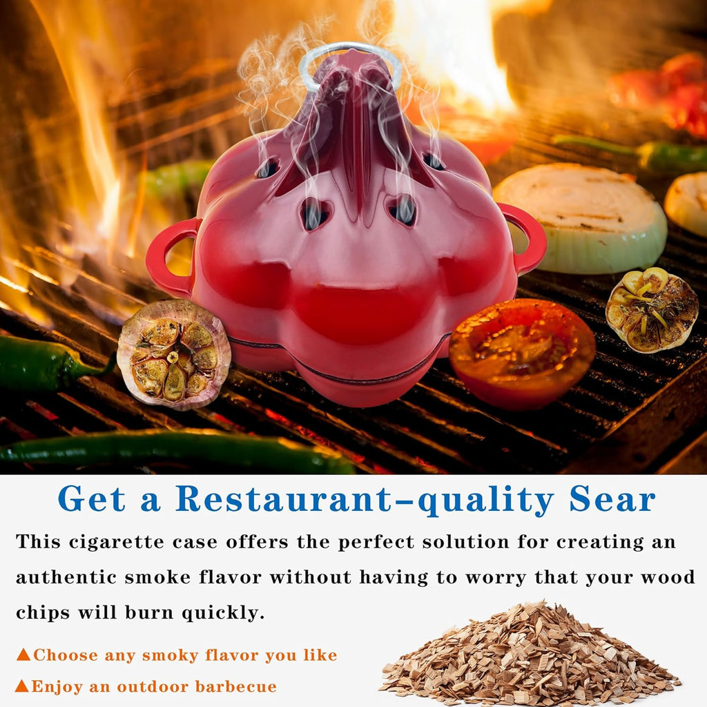 Enameled Cast Iron Smoker Roaster & Garlic Roaster Baker, Multi-Functional Box for Gas/Pellet/Charcoal Grills, Oven & Wood Stove, Enameled Dutch Oven Style Cookware, Enamelled Cooking Pot