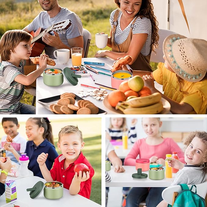 12oz Kids Soup Thermo for Hot Food Insulated Vacuum Food Jar with Buckle Lid, Stainless Steel Wide Mouth Leak Proof Lunch Container for School Travel 1 Pack