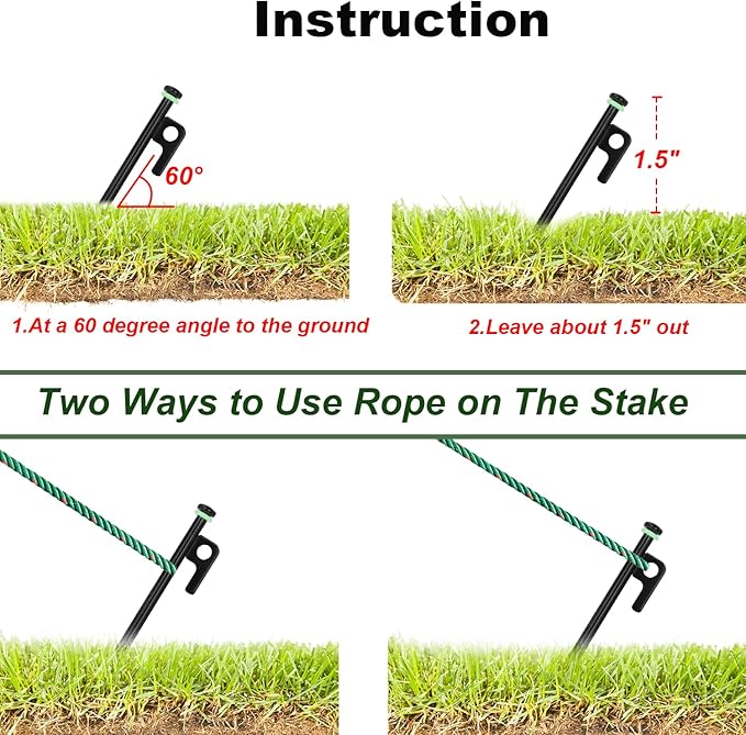 24Pcs Tent Stakes, 12in Heavy Duty Tent Stakes with Storage Pouch, Forged Steel Metal Stake for Tent Used on Rocky Place, Grassland, Dessert(24Pcs, 12in, Diameter 1/4")