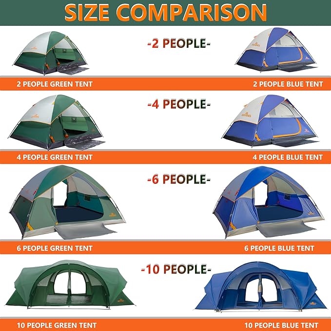 2-12 Person Tents for Camping Waterproof, Backpack Double Layer Tents, Perfect Picnics, Fishing and Backyard Camping