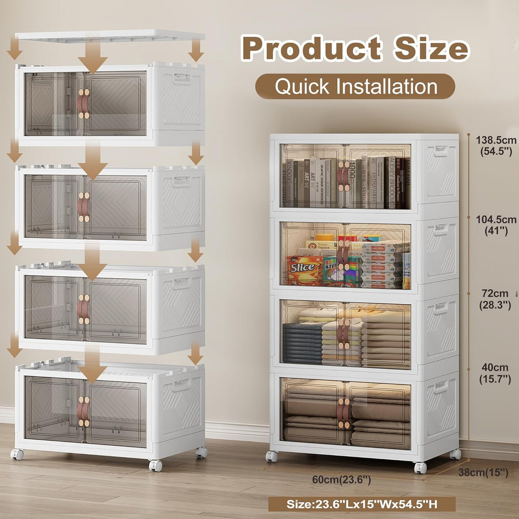 SAILUN 331QT/82 Gal Extra Stackable Storage Bins Large Collapsible Storage Bins with Wheels and Lid, Open Front Folding Closet Organizers and Storage,4Pack 23.6" W x 15" D x 54" H