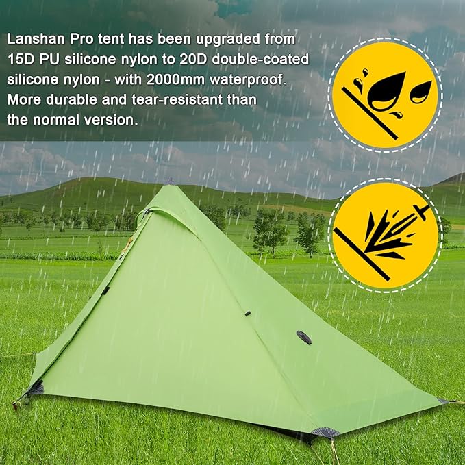 3F UL Gear Lanshan PRO Lanshan Ultralight Tent 3 Season Backpacking Tent for 1 Person, Waterproof Professional Tents for Camping, Trekking, Kayaking, Climbing, Hiking