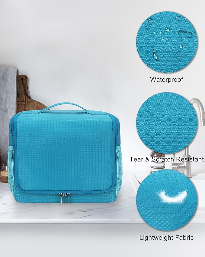 Relavel Toiletry Bag for Men, Hanging Travel Makeup Bag for Women, Waterproof Large Cosmetic Organizer Multiple Compartments for Accessories, Full Sized Toiletries, Dopp Kit Shaving Bag (Blue, Medium)