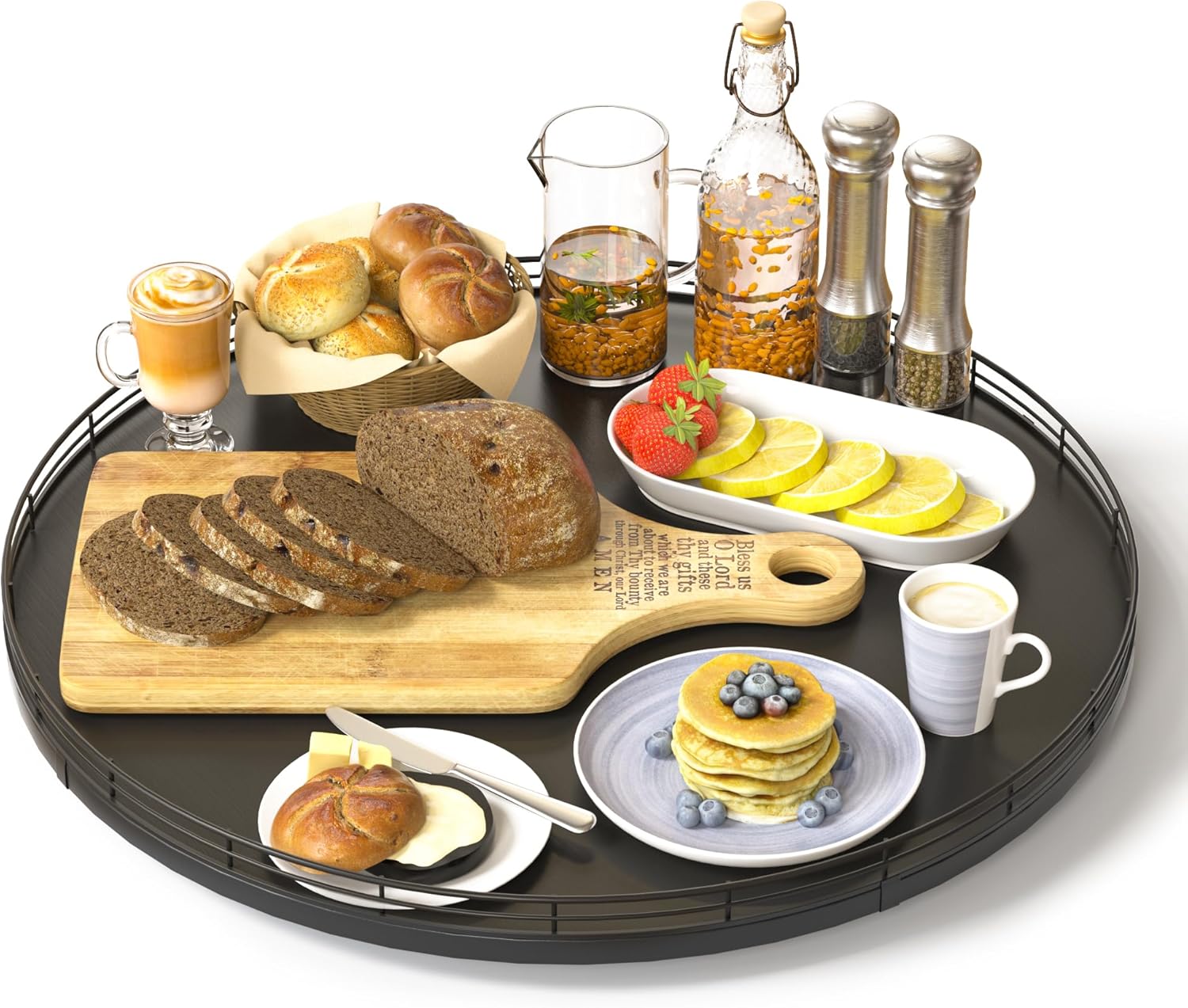 16" Oak Wooden Lazy Susan Turntable for Dining Table, Large Round Lazy Susans Organizer for Kitchen Countertop, Tabletop 360°Rotating Tray for Spice Organization and Storage Black Home Decor