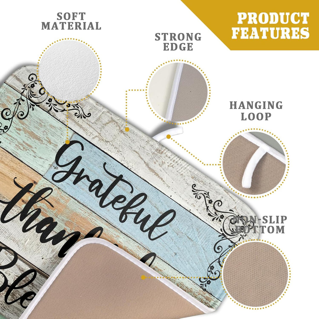 Rustic Wood Dish Drying Mat 16x18 Inch Grateful Thankful Blessed Kitchen Drainer Mats Absorbent Microfiber Rack Holder Countertop Pad