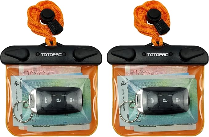 2Pack Waterproof Car Key FOB Case Floating Wallet Pouch for Remote Keys ID Credit Card Cash Money Submersible Dry Bag Holder (2, Orange + Orange)