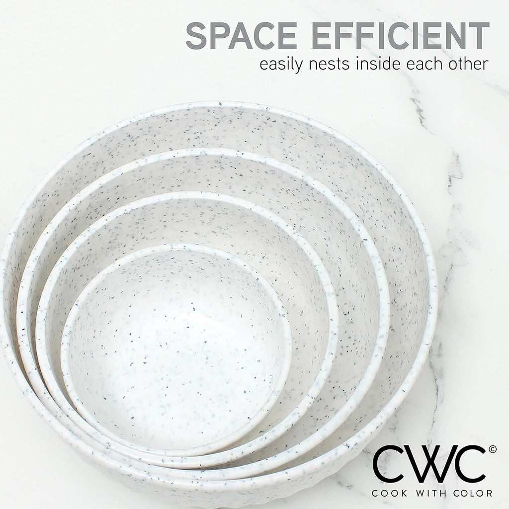 COOK WITH COLOR Prep Bowls with Lids- Wide and Deep Nesting Plastic Small Mixing Bowl Set with Lids, 8 Piece Set - Wide Bowls, Speckled White