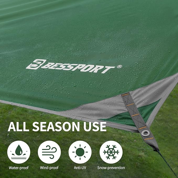 Bessport Camping Tarp, 169.8FT with 2 Poles, Lightweight Car Awning Sunshade, Portable Multifunctional Backpacking Rain Fly Hammock for Outdoor, Traveling