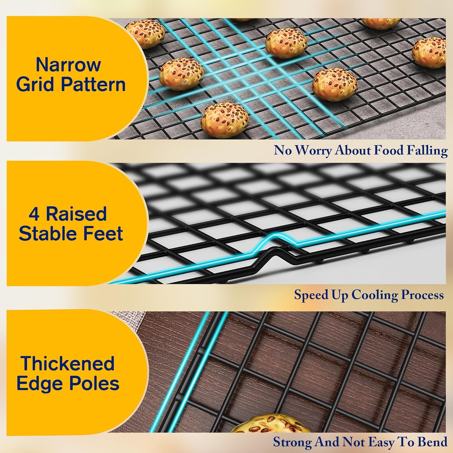 2PCS Cooling Racks for Cooking and Baking -11.65''x16.85''Heavy Duty Stainless Steel Wire Rack for Baking, Grilling, Roasting - Oven & Dishwasher Safe - Fits Half Sheet Pan（Black）