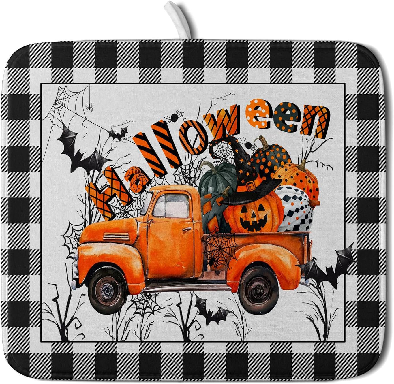 Holiday Truck Dish Drying Mat - Orange Holiday Absorbent Microfiber Dish Drying Pad for Kitchen Counter