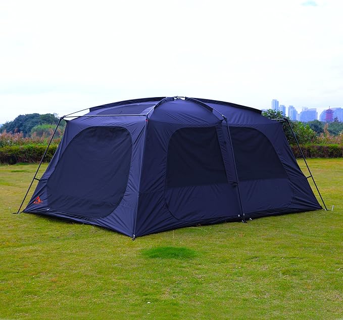 KTT Extra Large Tent 10-12-14 Person(B),Family Cabin Tents,2 Rooms,3 Doors and 3 Windows with Mesh,Straight Wall,Waterproof,Double Layer,Big Tent for Outdoor,Picnic,Camping,Family Gathering