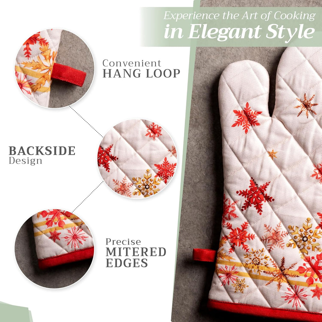 Maison d' Hermine Oven Gloves 100% Cotton Oven Mitt 7" x 13" with Loop Heat Resistant, BBQ, Cooking Gloves, Baking, Grilling, Kitchen, Handling Hot Pans (Pack of 1, Crystal Star)