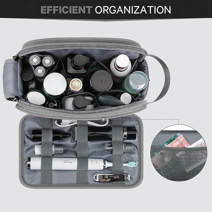 Toiletry Bag for Men, Travel Toiletry Bag Travel Essentials, Dopp Kit Water-resistant Shaving Bag, Bathroom Bag Toiletries Organizer, Gray(Upgraded Polyster)