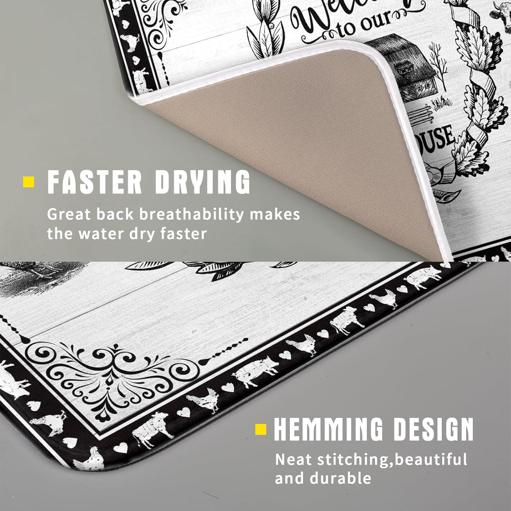 Farm Animal Dish Drying Mat 16x18 Inch Welcome to Our Farmhouse Microfiber Dish Drainer Pads Absorbent Fast Dry Kitchen Accessories