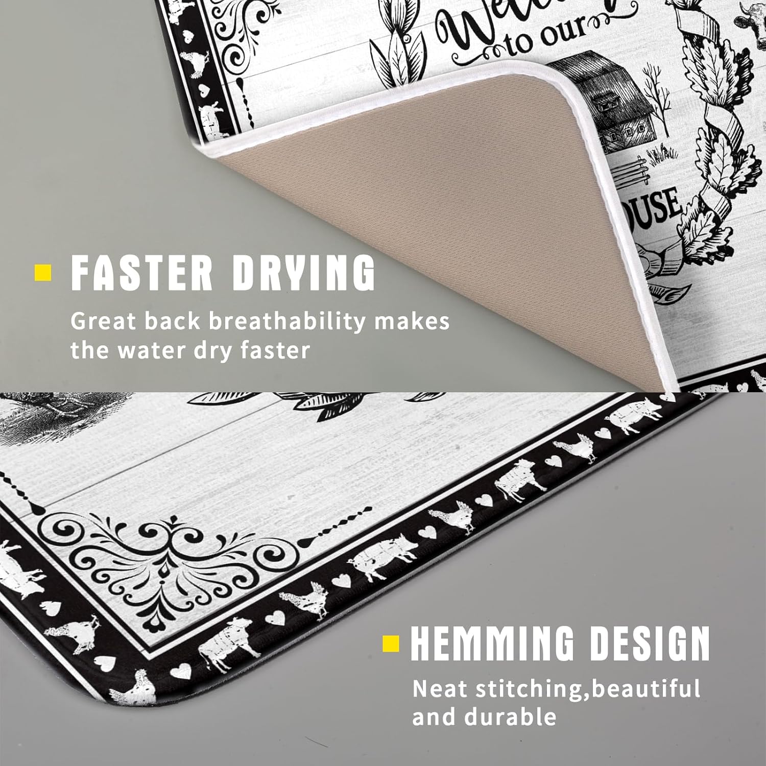 Farm Animal Dish Drying Mat 16x18 Inch Welcome to Our Farmhouse Microfiber Dish Drainer Pads Absorbent Fast Dry Kitchen Accessories