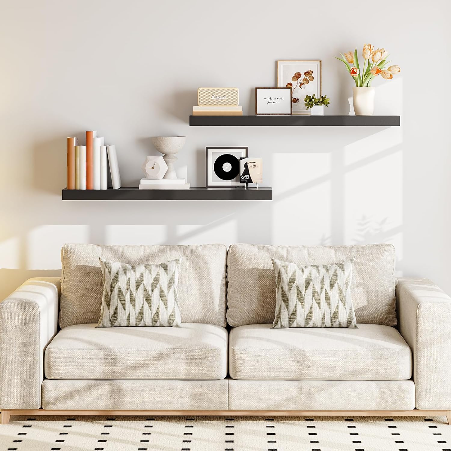 HOOBRO Floating Shelves for Wall, Wall Mounted Shelf Set of 2, 39.4" Hanging Shelf with Invisible Brackets, for Wall in Bathroom, Bedroom, Toilet, Kitchen, Livingroom, Office, Black BK100BJP201