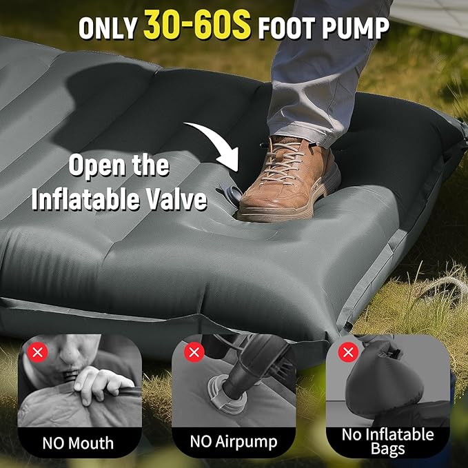 Inflatable Camping Sleeping Pad with Pillow, 5" Extra-Thick Ultralight Inflatable Sleeping Mat with Built-in Pump, Camping Air Mattress Compact for Backpacking Hiking Trap Traveling (Grey)