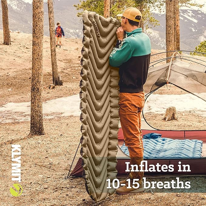 Klymit Insulated Static V Inflatable Camping Sleeping Pad and Static V Sheet Pad Cover Bundle, One Size, Coyote Sand