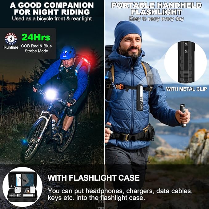 Banral Rechargeable Flashlights High Lumens - 20,000LM Super Bright Small Pocket Magnetic Flashlight, 8 Modes LED Tactical Flash Light, Dual Button Powerful Flashlight for Camping (2, Pure Black)