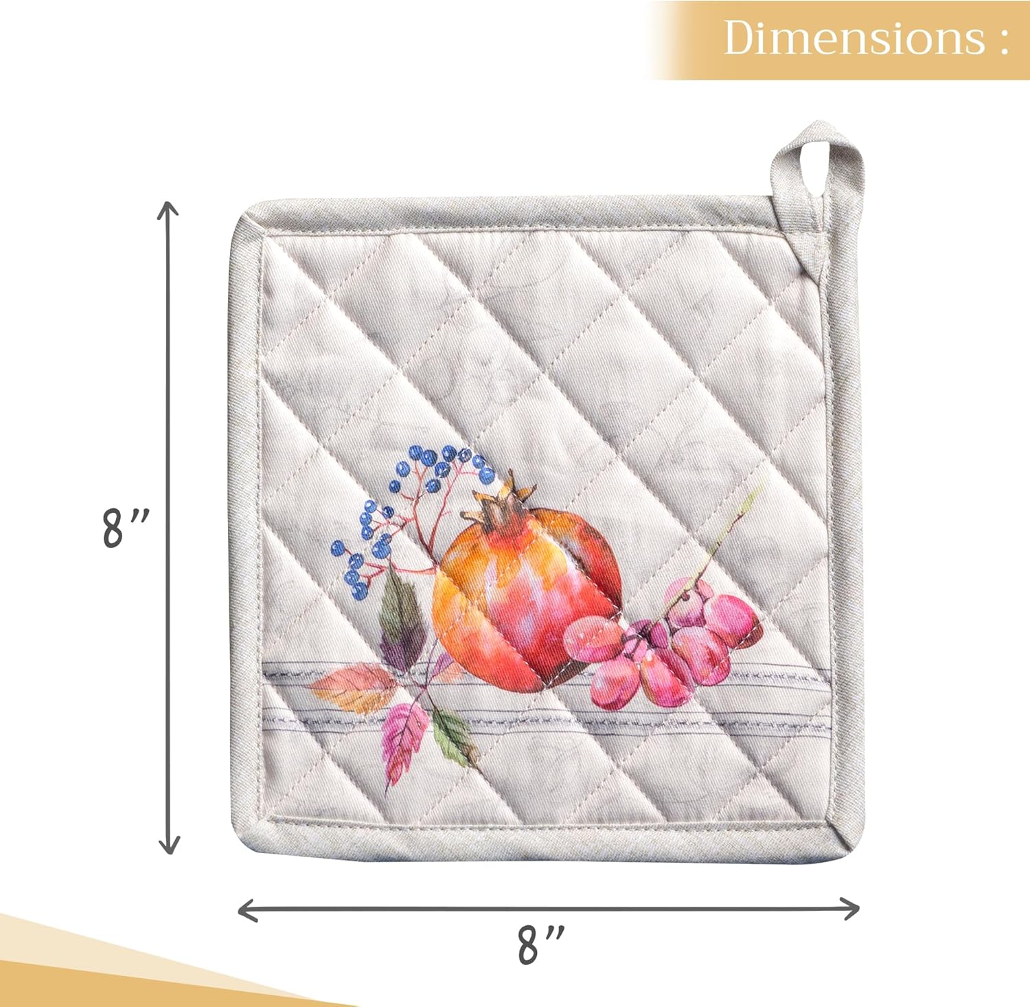 Maison d' Hermine Pot Holders Set 100% Cotton Heat Resistant Potholders 8" x 8" Hot Pads with Loop BBQ, Cooking, Baking, Grilling, Kitchen, Handling Hot Pans (Pack of 2, Fruit D'Hiver)