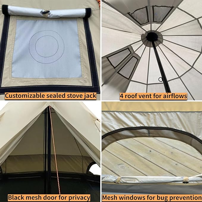 DANCHEL OUTDOOR B2 Waterproof Glamping Yurts for All Year Living with Stove Jack for 4/6 Person, Portable 4 Season Bell Tent for Camping Hot Tent 300D Oxford Nylon Glamping Accessories,13ft/16.4ft