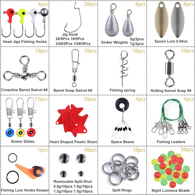 TOPFORT 187/343pcs Fishing Accessories Kit, Organized Fishing Tackle Box with Tackle Included, Fishing Hooks, Fishing Weights Sinkers, Fishing Gear and Equipment, Fishing Gift for Men