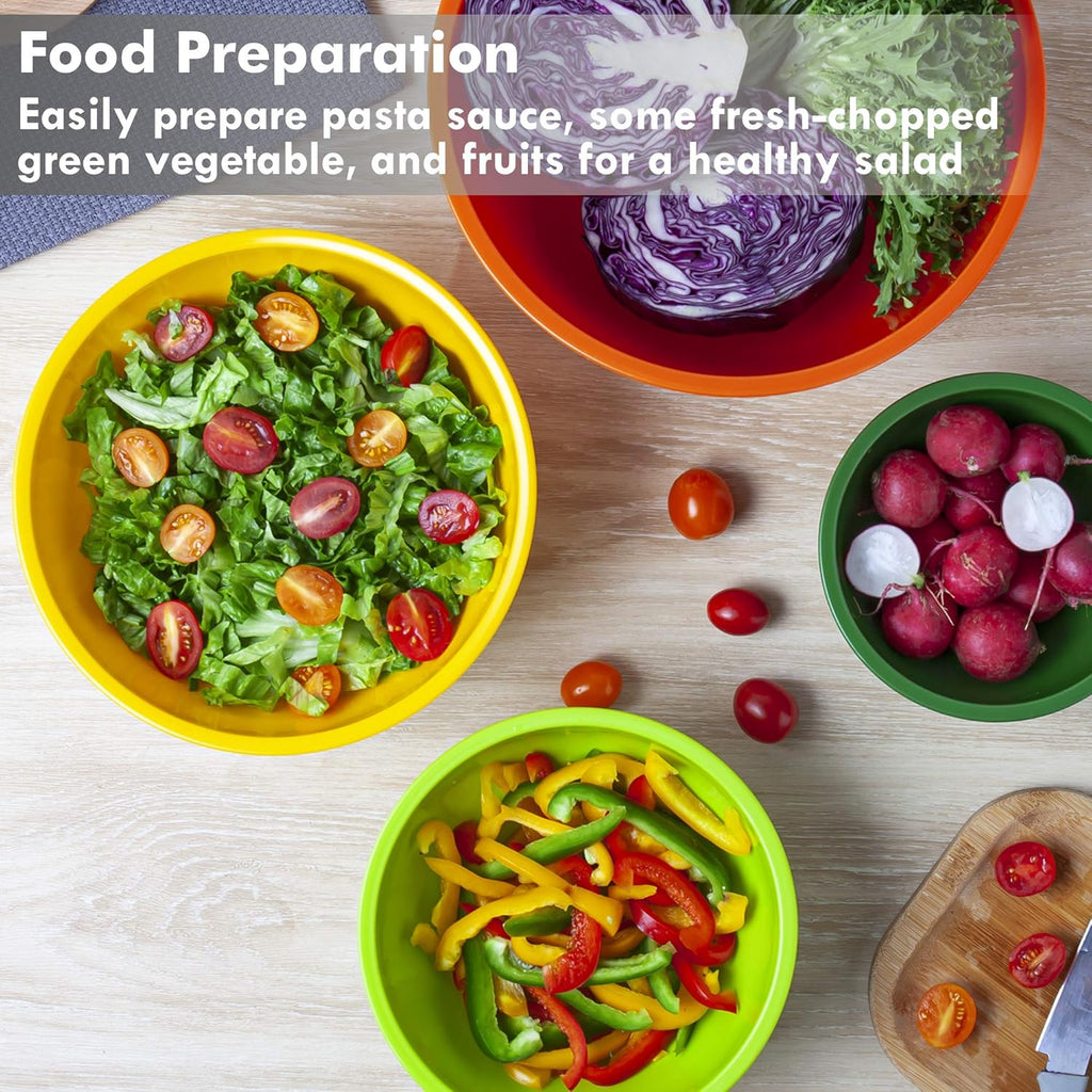 YIHONG 6 Piece Plastic Mixing Bowls Set, Colorful Serving Bowl for Kitchen, Ideal for Baking, Prepping and Cooking,Nesting Design for Space Saving Storage, Rainbow