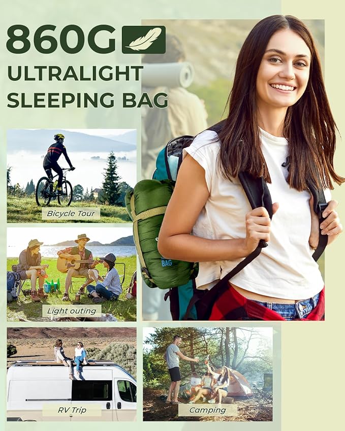 Sleeping Bag, Ohuhu Lightweight Sleeping Bag 3 Season Warm Weather Portable Compact Sleeping Bags for Adult Kids with Carry Bag for Camping Hiking Backpacking and Outdoors 59℉-77℉