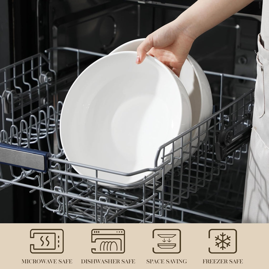 MALACASA Serving Bowls, 114 OZ(10") Extra Large Salad Bowls Set of 2, Porcelain White Serving Bowls for Salad, Soup, Pasta and Dinner, Large Ceramic Bowl Set for Entertaining, Series REGULAR