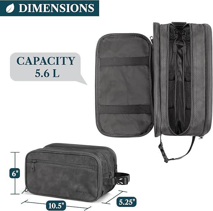 PAVILIA Toiletry Bag for Men, Travel Toiletries Bag | Water-resistant Dopp Kit, PU Leather Shaving Pouch Organizer for Accessories, Cosmetic, Hygiene, Grooming Essentials (Black)