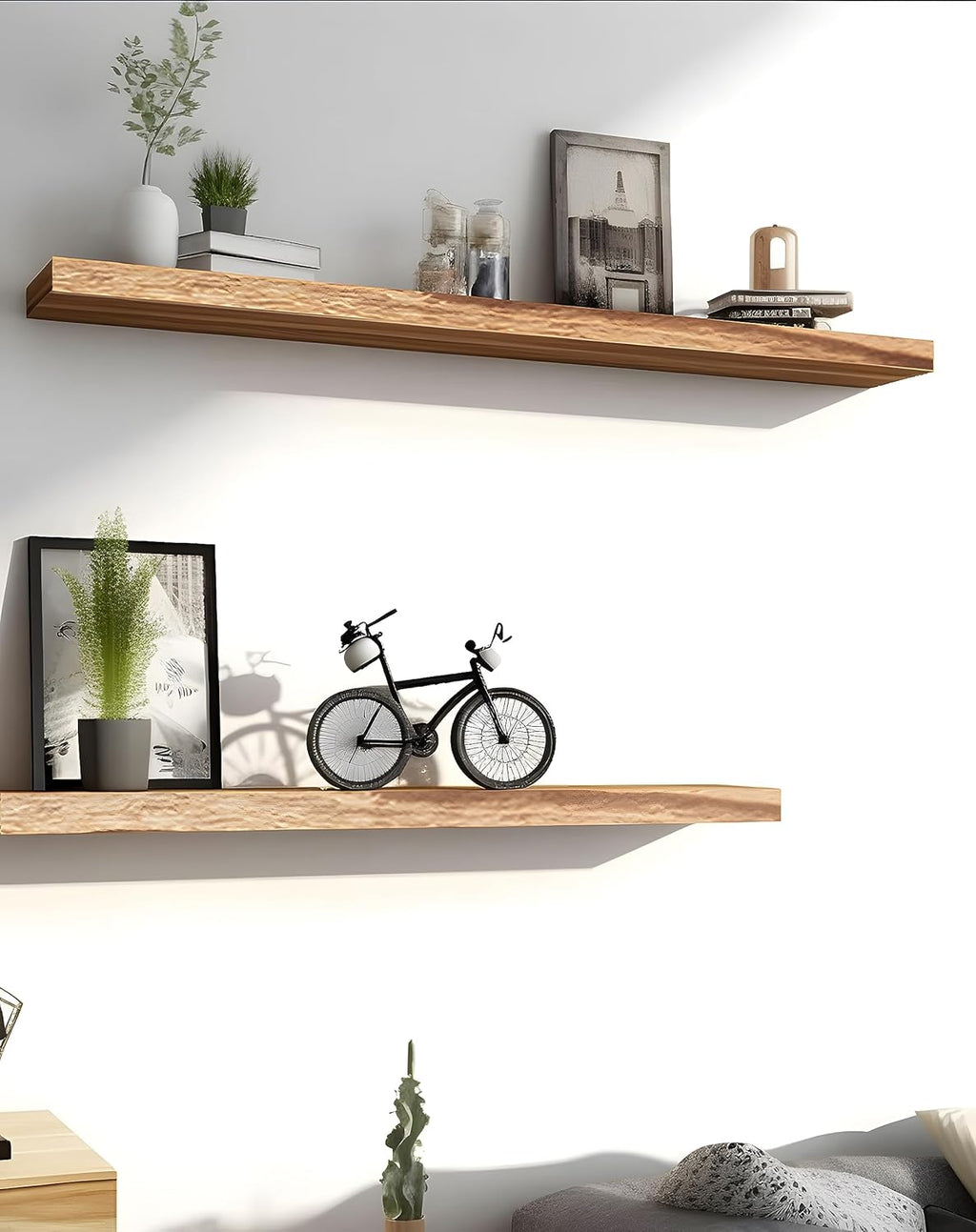 Wood Floating Shelves for Wall, Wooden Wall Shelves for Bedroom, Wall Mounted Shelves for Living Room, Set of 4 Light Brown 36 Inch