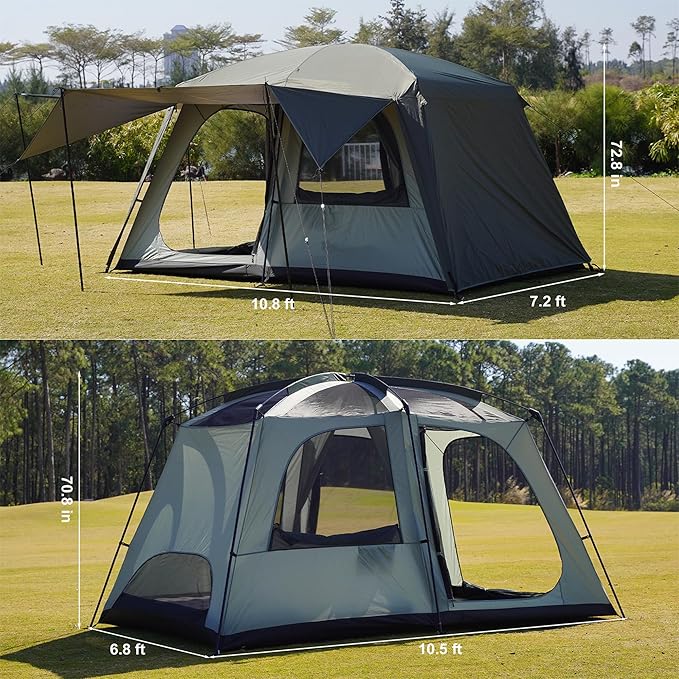 Vidalido 4-6 Person Camping Tent with 3 Door 2 Room Large Family Cabin Tents, Double Layer Waterproof Portable Glamping Tent, Big Tents for Outdoor Camping Hiking and Backpacking