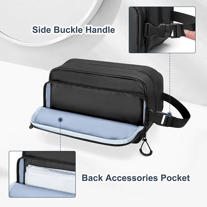 Toiletry Travel Bag for Men Tactical Hygiene Bag, Shaving Kit Toiletries Organizer Dopp Kit with Large Capacity, Black (Empty Bag Only)