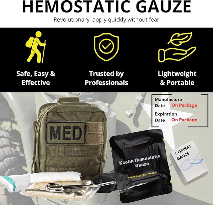 First Aid Advanced Quick Clotting Combat Gauze - Flexible Hemostatic - Stop The Bleed kit Faster Wound Packing Gauze with Quick Clotting Medical - Survival Kit Supplies - 3" x 12.5'