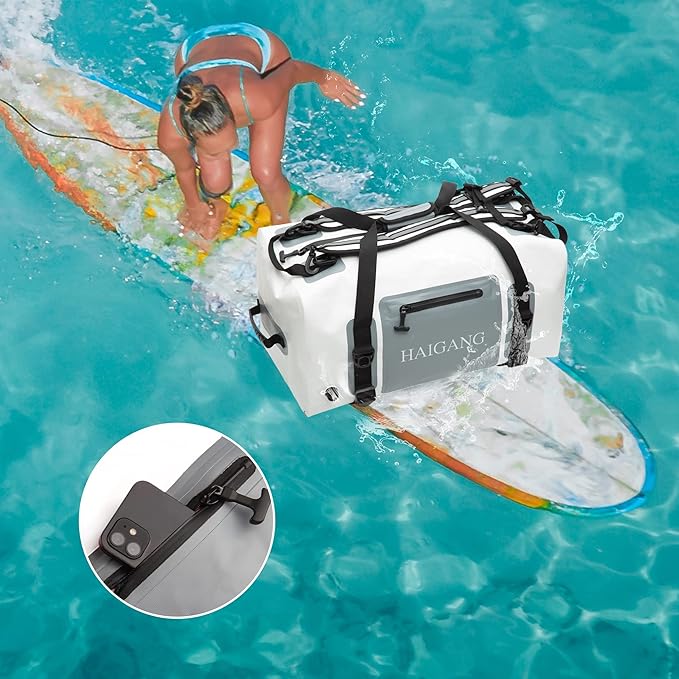 110L Waterproof Duffel Bag Heavy Duty Dry Bag Outdoors Large Storage Sack with Zipper Marine Duffle Motorcycle Luggage,Strap Adjustable for Kayaking,Boating,Camping,Beach Rafting Fishing White