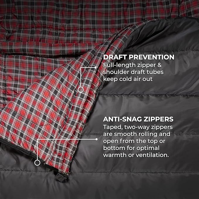 Teton Mammoth Queen Size Double Sleeping Bag- A Warm Bag The Whole Family can Enjoy – Great for Camping, Hunting and Base Camp. Compression Sack Included