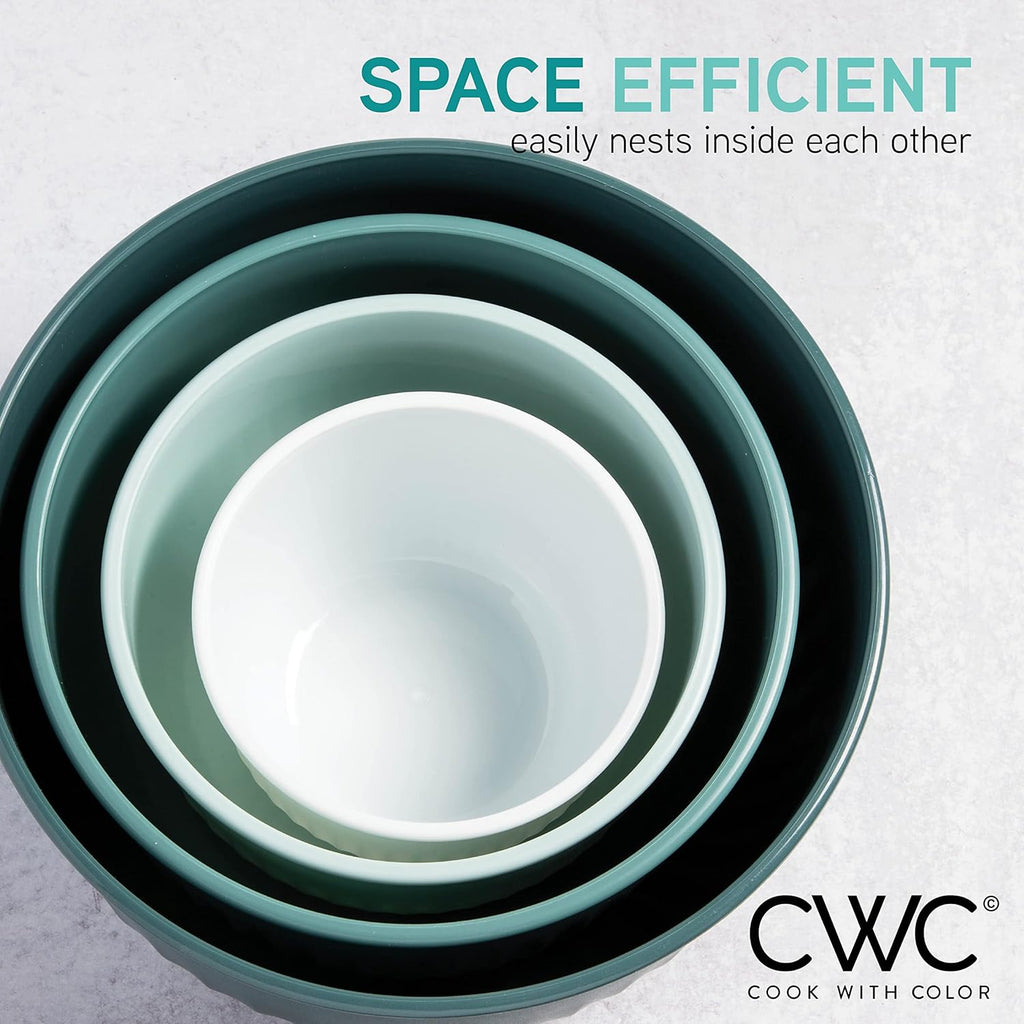 COOK WITH COLOR Prep Bowls with Lids- Wide and Deep Nesting Plastic Small Mixing Bowl Set with Lids, 8 Piece Set - Wide Bowls, Teal