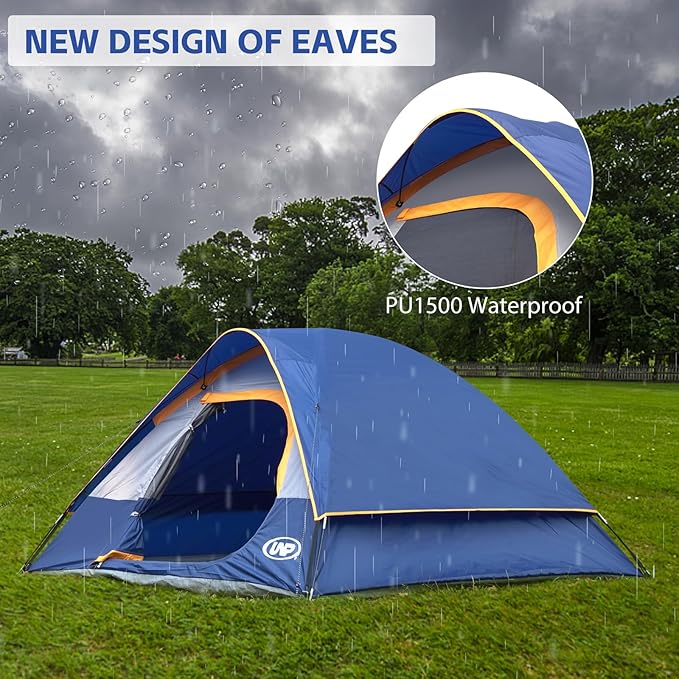 Camping Tent 4 Person, Waterproof Windproof Tent with Rainfly Easy Set up-Portable Dome Tents for Camping