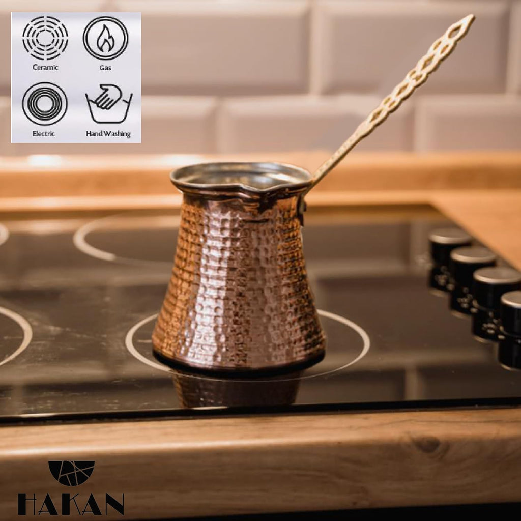 Hakan Turkish Coffee Pot | Stove Top Water Boiler, Coffee Maker, Butter, Chocolate & Milk Warmer | Even and Quick Heat with Handcrafted Copper Material | Coffee Gifts Idea, 10.5 Oz (310 cc)